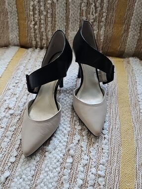 Tahari Camelot Two-Tone Black and Cream Pointed-Toe Heels